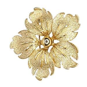 Vintage Flower Brooch Floral Goldtone Textured Metal 2 1/4"